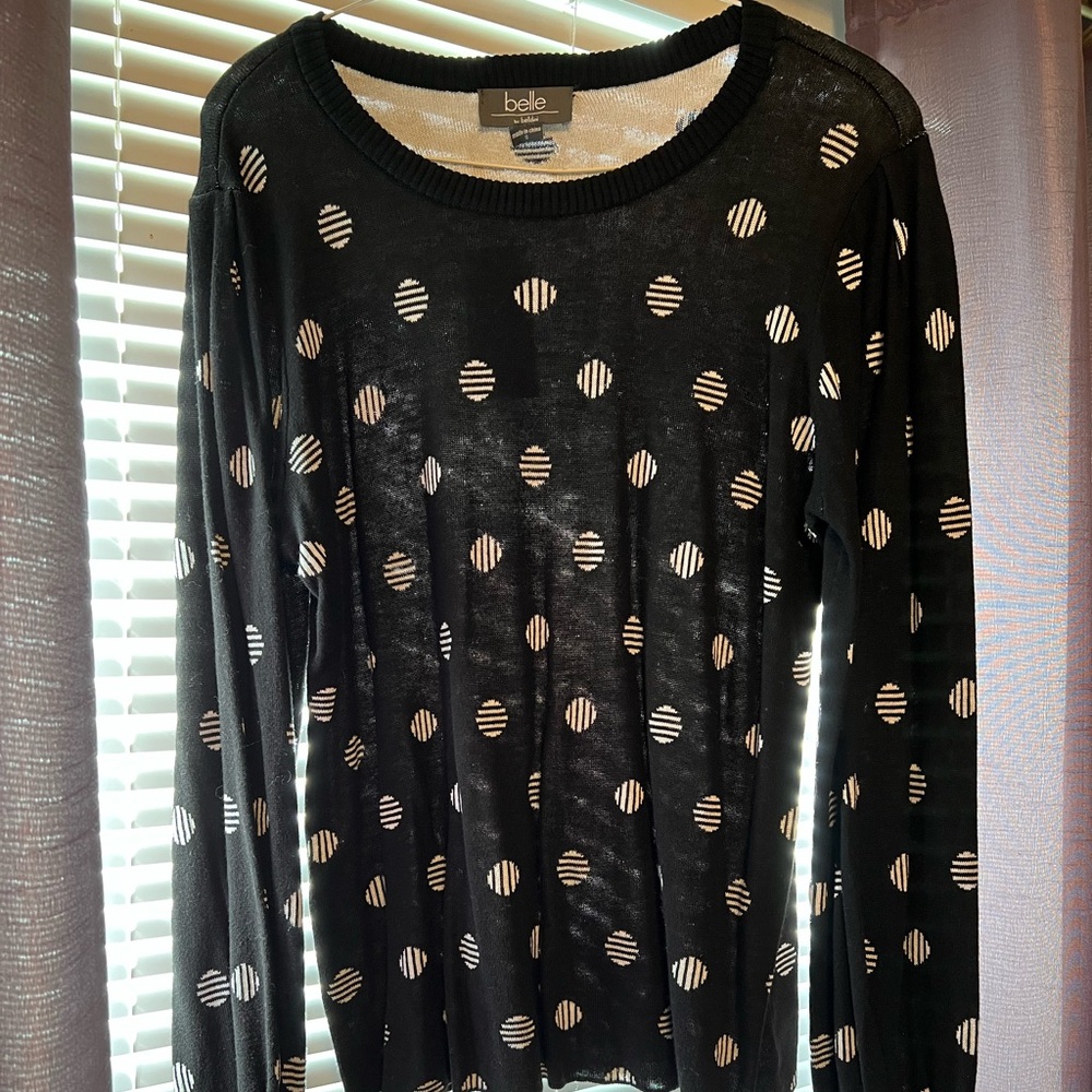 belle by belldini Black and White Polka Dot Women's Top